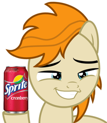 Size: 700x800 | Tagged: safe, artist:pizzamovies, edit, imported from derpibooru, oc, oc:pizzamovies, pony, meme, raised hoof, soda, solo, sprite, sprite cranberry