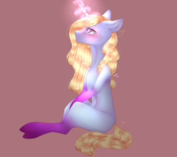 Size: 2743x2439 | Tagged: safe, artist:sovbean, imported from derpibooru, oc, oc only, oc:rivia, pony, unicorn, female, magic, mare, simple background, sitting, solo