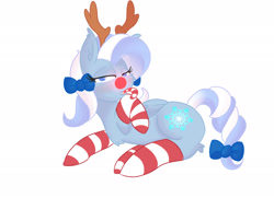 Size: 2500x1809 | Tagged: safe, artist:lycania29, imported from derpibooru, oc, oc only, deer pony, original species, pony, christmas, clothes, holiday, socks, solo, striped socks