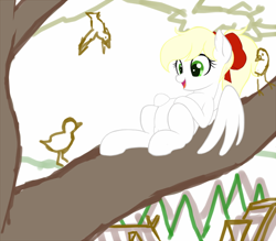 Size: 914x800 | Tagged: safe, artist:lemon, imported from derpibooru, oc, oc only, oc:kyrie, bird, pegasus, pony, aryan, aryan pony, blonde, bow, female, forest, happy, house, nazi, nazipone, pregnant, resting, tree, wings, wip