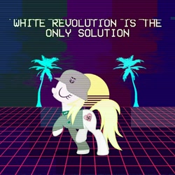 Size: 1280x1280 | Tagged: safe, artist:anonymous, deleted from derpibooru, edit, imported from derpibooru, oc, oc only, oc:aryanne, /mlpol/, clothes, fashwave, female, marching, mare, nazi, neon, palm tree, revolution, stahlhelm, swastika, tree, uniform, vaporwave, vector, white