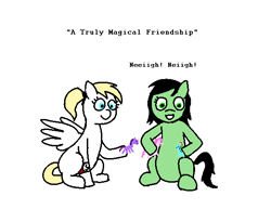 Size: 575x444 | Tagged: safe, artist:anonymous, imported from derpibooru, oc, oc:filly anon, oc:luftkrieg, /mlpol/, 2017, april fools, armband, aryan, aryan pony, blonde, doll, drawthread, female, filly, happy, meme, nazi, nazi armband, nazipone, neigh, playing, toy