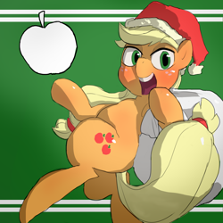 Size: 2000x2000 | Tagged: safe, artist:baigak, imported from derpibooru, applejack, earth pony, pony, bag, christmas, cutie mark, female, hat, holiday, mare, open mouth, santa hat, solo
