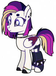 Size: 586x796 | Tagged: safe, artist:caramelushy, imported from derpibooru, oc, oc only, oc:neon gothic, pegasus, pony, androgynous, anklet, bracelet, choker, clothes, colored wings, ear piercing, earring, femboy, jewelry, male, multicolored hair, multicolored wings, nose piercing, nose ring, piercing, simple background, socks, solo, spiked wristband, stallion, stockings, thigh highs, transparent background, wristband