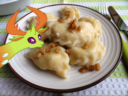 Size: 4320x3240 | Tagged: safe, imported from derpibooru, thorax, changedling, changeling, triple threat, antlers, dumplings, food, forced meme, fork, irl, king thorax, knife, long neck, meme, photo, pierogi, plate