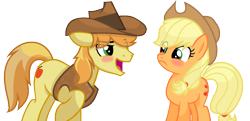 Size: 1274x616 | Tagged: safe, artist:sapphireartemis, imported from derpibooru, applejack, braeburn, pony, applecest, blushing, braejack, female, incest, male, shipping, simple background, story included, straight, transparent background