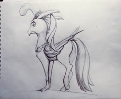 Size: 3571x2933 | Tagged: safe, artist:ponsce, imported from derpibooru, princess skystar, classical hippogriff, hippogriff, my little pony: the movie, female, monochrome, solo, traditional art