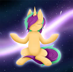 Size: 2235x2199 | Tagged: safe, artist:nekoremilia1, imported from derpibooru, oc, oc only, pony, unicorn, commission, meditation, solo, space