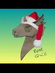 Size: 750x1000 | Tagged: safe, artist:benè quill, imported from derpibooru, oc, oc only, changeling, bust, changeling oc, christmas, christmas changeling, hat, holiday, santa hat, solo