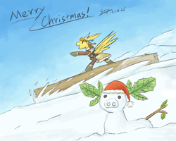 Size: 1000x800 | Tagged: safe, artist:sunnytp, deleted from derpibooru, imported from derpibooru, pegasus, pony, bokoblin, christmas, holiday, link, ponies of the wild, ponified, snow, solo, the legend of zelda, the legend of zelda: breath of the wild