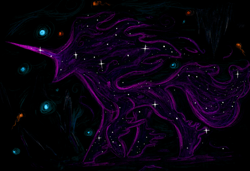 Size: 1443x987 | Tagged: safe, artist:t72b, derpibooru exclusive, imported from derpibooru, tantabus, pony, abstract, abstract background, ethereal mane, galaxy mane, solo, traditional art