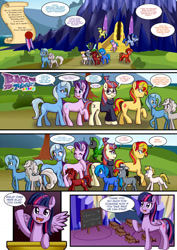 Size: 1116x1573 | Tagged: safe, artist:anibaruthecat, imported from derpibooru, moondancer, starlight glimmer, sunset shimmer, trixie, twilight sparkle, alicorn, changeling, earth pony, pegasus, pony, unicorn, comic:back to magic kindergarten, blushing, colt, comic, dialogue, engrish, female, filly, glasses, male, open mouth, speech bubble, twilight sparkle (alicorn)