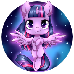 Size: 590x590 | Tagged: safe, artist:tokokami, imported from derpibooru, twilight sparkle, alicorn, pony, chibi, female, mare, smiling, snow, snowfall, solo, twilight sparkle (alicorn)