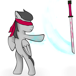 Size: 2160x2160 | Tagged: safe, artist:oldscathis, imported from derpibooru, pony, blindfold, kenshi, magic, mortal kombat, ponified, sword, telekinesis, weapon