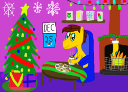 Size: 3126x2256 | Tagged: safe, artist:sb1991, imported from derpibooru, oc, oc only, oc:film reel, pegasus, pony, calendar, card, chair, challenge, chocolate, christmas, christmas decoration, christmas lights, christmas stocking, christmas tree, clothes, cookie, decoration, equestria amino, fireplace, food, garland, holiday, hot chocolate, lights, present, snow, snowflake, stockings, table, thigh highs, tree, twelve days of christmas