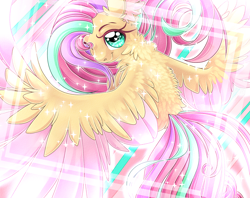 Size: 3401x2687 | Tagged: safe, artist:schokocream, imported from derpibooru, fluttershy, pegasus, pony, female, mare, rainbow power, smiling, solo