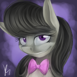 Size: 1024x1024 | Tagged: safe, artist:pocketyhat, imported from derpibooru, octavia melody, pony, abstract background, bust, female, lidded eyes, looking at you, mare, smiling, solo