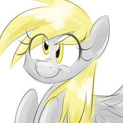 Size: 1024x1024 | Tagged: safe, artist:pocketyhat, imported from derpibooru, derpy hooves, pegasus, pony, eye clipping through hair, female, looking at you, mare, simple background, smiling, solo, white background