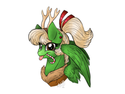 Size: 2048x1536 | Tagged: safe, artist:melonseed11, imported from derpibooru, oc, oc only, oc:melon seed, pegasus, pony, antlers, bust, candy, candy cane, female, food, mare, portrait, reindeer antlers, simple background, solo, transparent background