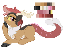 Size: 928x702 | Tagged: safe, artist:zafara1222, imported from derpibooru, oc, oc only, oc:topsy turvi, draconequus, female, interspecies offspring, offspring, parent:discord, parent:pinkie pie, parents:discopie, prone, simple background, solo