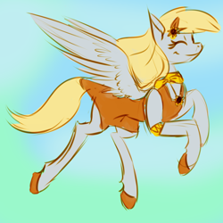 Size: 1024x1024 | Tagged: safe, artist:pocketyhat, imported from derpibooru, derpy hooves, pegasus, pony, abstract background, clothes, colored hooves, cute, dress, eyes closed, female, flower, flower in hair, flying, hairpin derpy, mare, neckerchief, smiling, solo