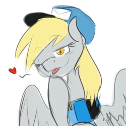 Size: 700x700 | Tagged: safe, artist:pocketyhat, imported from derpibooru, derpy hooves, pegasus, pony, clothes, female, hat, heart, mare, scarf, scarf derpy, solo, spread wings, tongue out, wings