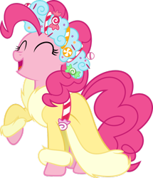 Size: 882x1024 | Tagged: safe, artist:joshuaorro, imported from derpibooru, pinkie pie, spirit of hearth's warming presents, earth pony, pony, ^^, eyes closed, female, mare, raised hoof, simple background, solo, transparent background, vector