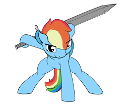 Size: 1080x900 | Tagged: safe, artist:umgaris, deleted from derpibooru, imported from derpibooru, rainbow dash, hoof hold, simple background, solo, sword, weapon