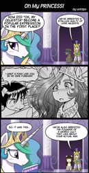 Size: 800x1540 | Tagged: safe, artist:uotapo, imported from derpibooru, princess celestia, alicorn, earth pony, pegasus, pony, ah my goddess, comic, cute, cutelestia, kikuko inoue, voice actor joke