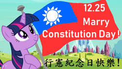 Size: 768x432 | Tagged: safe, edit, edited screencap, imported from derpibooru, screencap, twilight sparkle, constitution day, flag, flag of the republic of china, misspelling, republic of china, taiwan