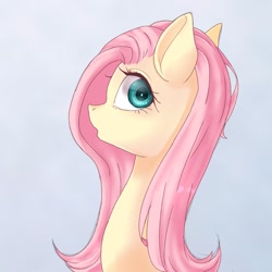 Size: 768x768 | Tagged: safe, artist:watawata_pony, imported from derpibooru, fluttershy, pegasus, pony, bust, female, looking at you, mare, portrait, profile, simple background, solo