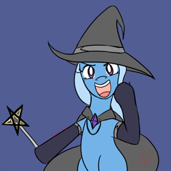 Size: 800x800 | Tagged: safe, artist:ryuredwings, imported from derpibooru, trixie, pony, unicorn, bipedal, cape, clothes, gloves, hat, magic wand, smiling