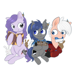 Size: 5000x5000 | Tagged: safe, artist:afuna, imported from derpibooru, oc, oc:afuna, oc:lative, oc:midnight feathers, bat, bat pony, earth pony, parrot, pony, rabbit, 2019 community collab, derpibooru community collaboration, absurd resolution, armor, book, clothes, console, cutie mark, feather, female, freckles, keycard, lying, male, omnicard, scarf, scp, screen, simple background, sitting, thaumonomicon, transparent background, wrench