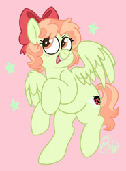 Size: 453x613 | Tagged: safe, artist:sandwichbuns, imported from derpibooru, oc, oc only, oc:ladybird, pegasus, pony, bow, female, hair bow, magical lesbian spawn, mare, offspring, parent:fluttershy, parent:rainbow dash, parents:flutterdash, solo