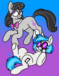 Size: 800x1032 | Tagged: safe, artist:sandwichbuns, imported from derpibooru, dj pon-3, octavia melody, vinyl scratch, earth pony, pony, unicorn, duo, gradient background