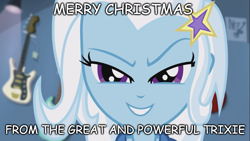 Size: 889x500 | Tagged: safe, edit, edited screencap, editor:earwaxkid, imported from derpibooru, screencap, trixie, equestria girls, guitar centered, rainbow rocks, christmas, holiday, merry christmas