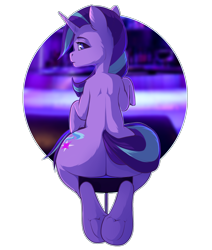 Size: 1284x1515 | Tagged: safe, artist:empaws, imported from derpibooru, starlight glimmer, pony, unicorn, bar, butt, female, glimmer glutes, looking back, mare, plot, sitting, solo