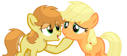 Size: 1024x452 | Tagged: safe, artist:sapphireartemis, imported from derpibooru, applejack, braeburn, pony, applecest, base used, braejack, colt, colt braeburn, female, filly, filly applejack, incest, male, shipping, simple background, straight, transparent background, younger