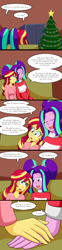 Size: 1000x4053 | Tagged: safe, artist:jake heritagu, imported from derpibooru, aria blaze, sunset shimmer, comic:aria's archives, equestria girls, christmas, christmas tree, clothes, comic, female, flashback, hat, holiday, lesbian, shipping, sunblaze, tree