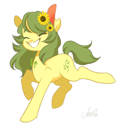 Size: 1000x999 | Tagged: safe, artist:laceymod, imported from derpibooru, oc, oc only, oc:invidia, earth pony, pony, eyes closed, female, flower, flower in hair, mare, simple background, solo, sunflower, transparent background