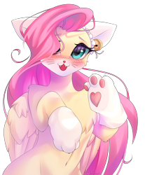 Size: 3000x3624 | Tagged: safe, artist:jun1313, imported from derpibooru, fluttershy, cat, pegasus, pony, animal costume, bell, blushing, cat bell, chest fluff, clothes, costume, cute, daaaaaaaaaaaw, female, fluttercat, high res, hnnng, mare, mask, paw gloves, paw pads, paw prints, shyabetes, simple background, solo, transparent background, weapons-grade cute