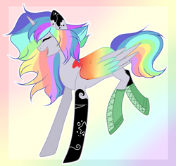 Size: 1948x1828 | Tagged: safe, artist:northlis, imported from derpibooru, oc, oc only, oc:pastel chole, alicorn, pony, abstract background, alicorn oc, boots, commission, cute, eyes closed, female, freckles, mare, multicolored hair, open mouth, rainbow hair, raised hoof, shoes, solo, tattoo