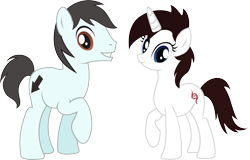 Size: 3440x2196 | Tagged: safe, artist:alphatea, artist:cakonde, imported from derpibooru, oc, oc:dainmond boun, oc:nomad, earth pony, pony, unicorn, 2019 community collab, derpibooru community collaboration, female, looking at you, male, mare, simple background, stallion, standing, transparent background