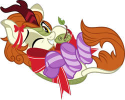 Size: 5523x4428 | Tagged: safe, artist:jhayarr23, imported from derpibooru, autumn blaze, kirin, sounds of silence, absurd resolution, autumn blaze's puppet, awwtumn blaze, bow, clothes, cute, female, looking at you, one eye closed, simple background, smiling, socks, solo, striped socks, transparent background, vector, wink
