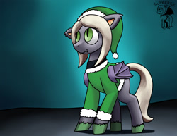 Size: 1280x989 | Tagged: safe, artist:warskunk, imported from derpibooru, oc, oc only, oc:sanguine morning, bat pony, pony, christmas, clothes, hat, holiday, santa hat, solo, sweater