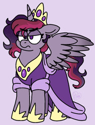 Size: 761x1006 | Tagged: safe, artist:sandwichbuns, imported from derpibooru, oc, oc only, oc:black magic, alicorn, pony, crown, female, jewelry, magical lesbian spawn, mare, next generation, offspring, parent:tempest shadow, parent:twilight sparkle, parents:tempestlight, race swap, regalia, simple background, solo, unamused