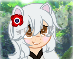 Size: 1280x1034 | Tagged: safe, artist:xxmaikhanhflarexx, imported from derpibooru, oc, oc only, oc:rei, hybrid, pony, blushing, bust, female, flower, flower in hair, mare, portrait, solo