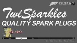 Size: 480x270 | Tagged: safe, artist:forzaveteranenigma, imported from derpibooru, twilight sparkle, car parts, digital art, fanmade logo, forza motorsport 7, read description, spark plug