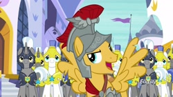 Size: 1920x1080 | Tagged: safe, imported from derpibooru, screencap, flash magnus, pegasus, pony, unicorn, a rockhoof and a hard place, armor, male, pegasus royal guard, royal guard, stallion, unicorn royal guard