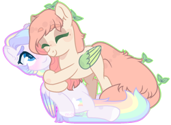 Size: 1280x932 | Tagged: safe, artist:m-00nlight, imported from derpibooru, oc, oc only, oc:marigold, oc:rainy, pegasus, pony, female, hug, mare, simple background, transparent background